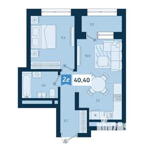 2-к квартира, строящийся дом, 40м2, 20/29 этаж