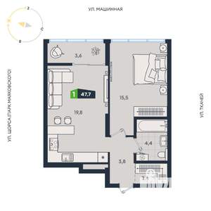 1-к квартира, вторичка, 48м2, 15/30 этаж