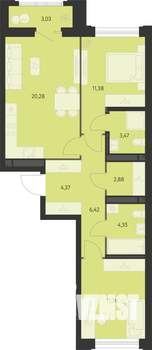 2-к квартира, вторичка, 66м2, 16/19 этаж