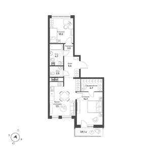 2-к квартира, вторичка, 63м2, 8/15 этаж