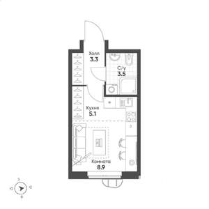 Студия квартира, вторичка, 21м2, 2/15 этаж