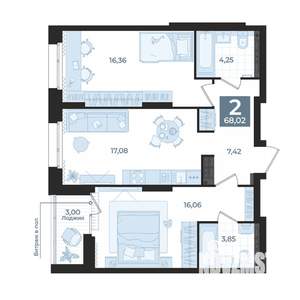 2-к квартира, вторичка, 68м2, 10/15 этаж