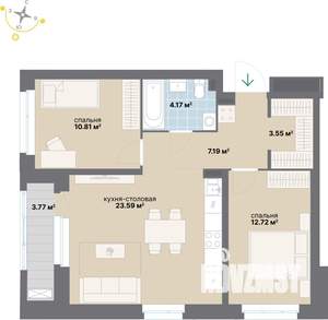 2-к квартира, строящийся дом, 66м2, 12/24 этаж
