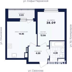 1-к квартира, вторичка, 38м2, 12/17 этаж
