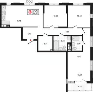 3-к квартира, вторичка, 99м2, 6/11 этаж