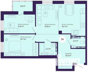 3-к квартира, строящийся дом, 82м2, 14/25 этаж