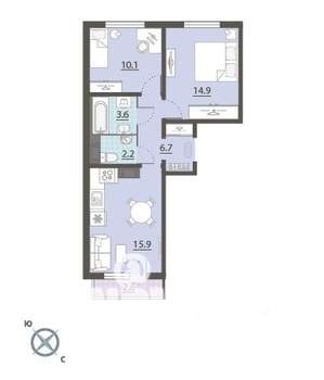 2-к квартира, вторичка, 55м2, 21/24 этаж