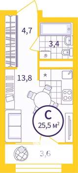 Студия квартира, вторичка, 24м2, 11/24 этаж