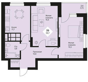 2-к квартира, вторичка, 60м2, 24/25 этаж