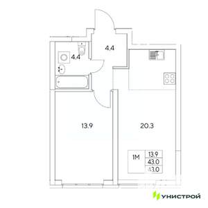 1-к квартира, вторичка, 43м2, 2/31 этаж