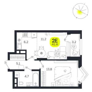 2-к квартира, вторичка, 43м2, 6/27 этаж