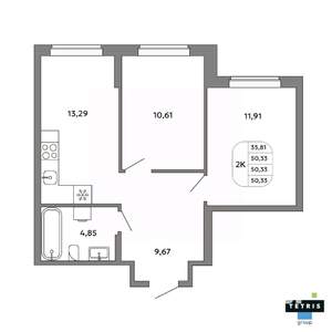 2-к квартира, вторичка, 50м2, 32/32 этаж