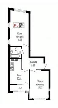 2-к квартира, строящийся дом, 60м2, 26/27 этаж