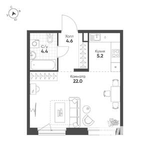 Студия квартира, строящийся дом, 36м2, 2/16 этаж