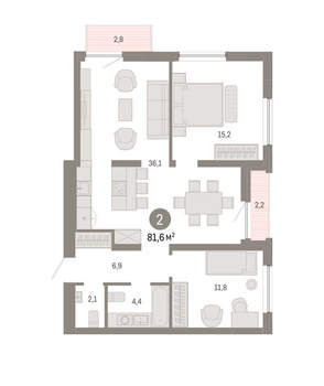 2-к квартира, вторичка, 82м2, 12/16 этаж