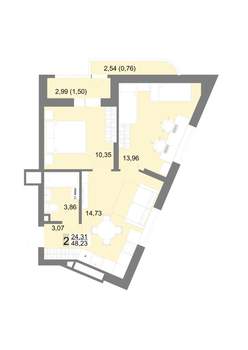 2-к квартира, строящийся дом, 48м2, 22/22 этаж