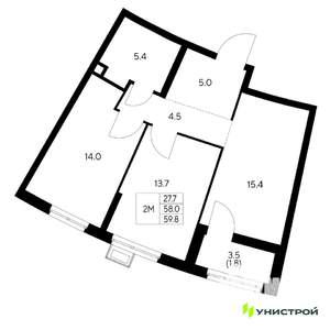 2-к квартира, вторичка, 60м2, 8/31 этаж