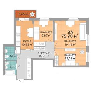 3-к квартира, вторичка, 76м2, 21/25 этаж