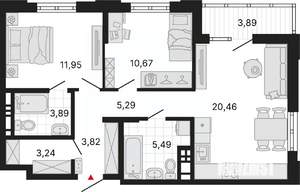 2-к квартира, вторичка, 69м2, 3/6 этаж