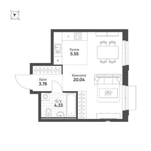 Студия квартира, строящийся дом, 34м2, 16/25 этаж