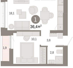 1-к квартира, вторичка, 36м2, 8/16 этаж