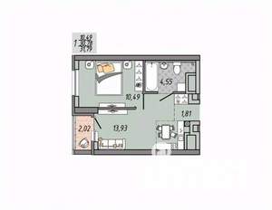 1-к квартира, строящийся дом, 32м2, 24/31 этаж