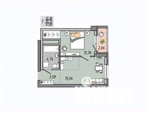 1-к квартира, строящийся дом, 37м2, 29/31 этаж