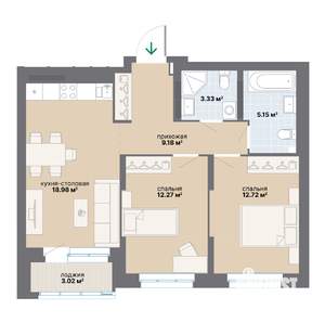 2-к квартира, вторичка, 65м2, 12/25 этаж