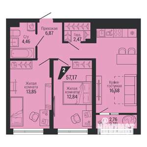 2-к квартира, вторичка, 59м2, 3/22 этаж