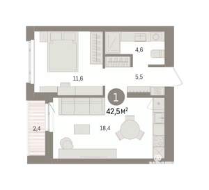 1-к квартира, вторичка, 43м2, 8/16 этаж