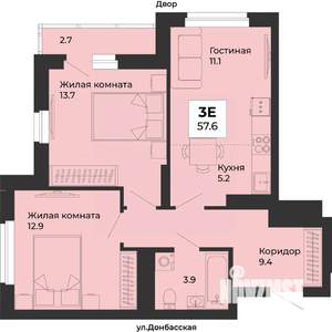 3-к квартира, строящийся дом, 58м2, 10/25 этаж