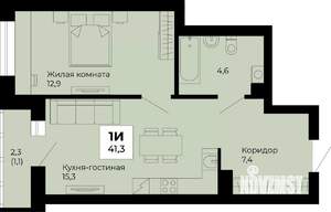 1-к квартира, строящийся дом, 41м2, 2/25 этаж
