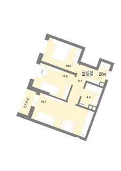 2-к квартира, вторичка, 57м2, 9/18 этаж