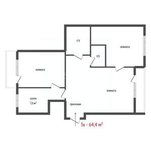 3-к квартира, вторичка, 64м2, 5/8 этаж