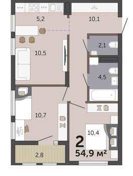 2-к квартира, вторичка, 55м2, 5/19 этаж