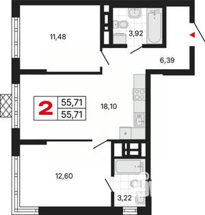 2-к квартира, вторичка, 56м2, 10/30 этаж