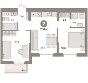 2-к квартира, вторичка, 53м2, 7/9 этаж