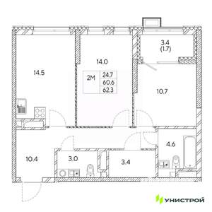 2-к квартира, вторичка, 62м2, 16/31 этаж