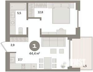 1-к квартира, вторичка, 44м2, 15/24 этаж