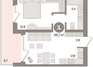 1-к квартира, вторичка, 49м2, 8/24 этаж
