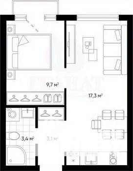 Студия квартира, вторичка, 33м2, 5/19 этаж