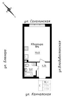Студия квартира, строящийся дом, 28м2, 1/25 этаж