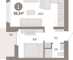 1-к квартира, вторичка, 39м2, 9/9 этаж