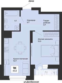 1-к квартира, строящийся дом, 41м2, 3/25 этаж