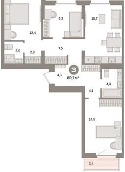 3-к квартира, вторичка, 81м2, 2/9 этаж