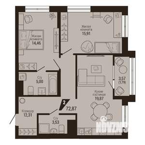 2-к квартира, вторичка, 73м2, 10/23 этаж