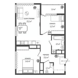 2-к квартира, вторичка, 71м2, 10/27 этаж