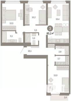 3-к квартира, вторичка, 85м2, 5/9 этаж