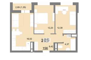 2-к квартира, вторичка, 55м2, 16/22 этаж