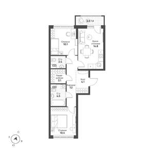 2-к квартира, вторичка, 58м2, 5/15 этаж